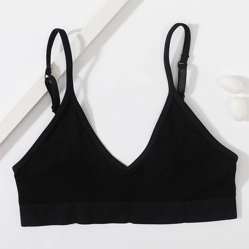 Seamless Tube Top Women's Ribbed V-Neck Wireless Bralette U-Back Daily Wear Bra Sexy Lingerie Adjust Straps Sports Underwear M-L