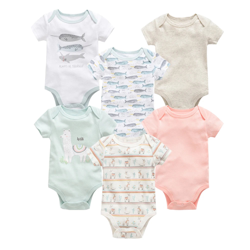 Kavkas Baby Bodysuits Short Sleeve Cotton Cartoon Print - 3-6 Pack