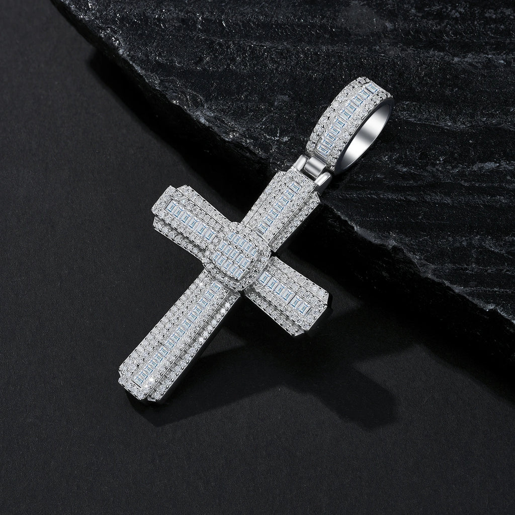 925 Silver Factory Direct Pendant Vvs1 Emerald Cut Moissanite Hip Hop Style Cross Birthday Fine Accessory Pendant