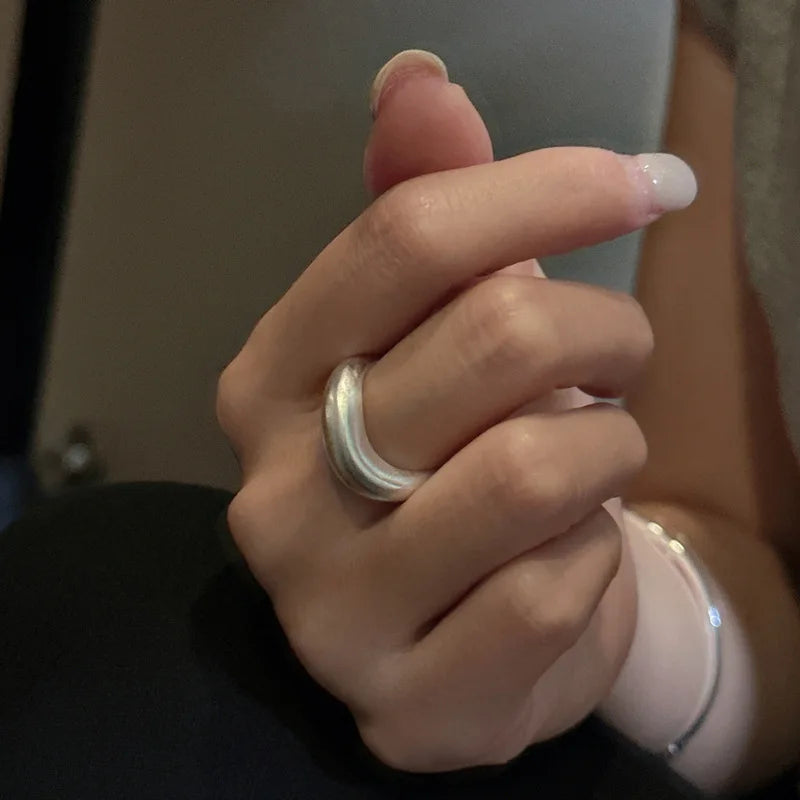 Korean Style Geometric 100% 925 Sterling Silver Wave Open Adjustable Finger Rings For Girls Fine Jewelry