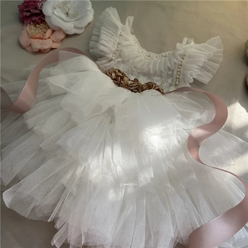 Elegant Little Girls Lolita Dress for Christmas Toddler Boho Chic Birthday Party Costume+ Blet 2pcs Outfit Set Wedding Clothing