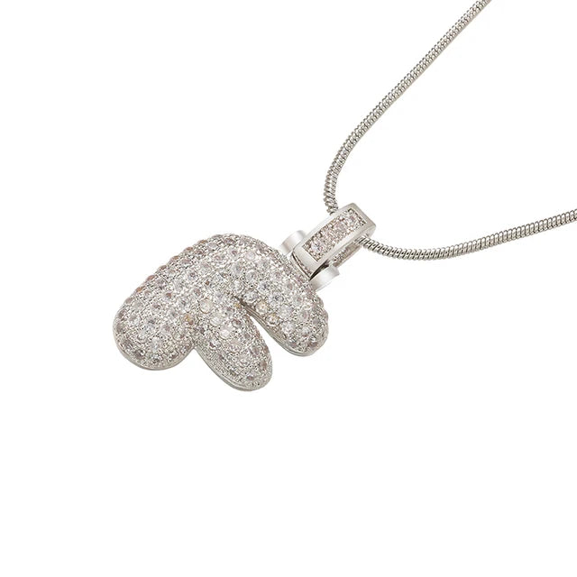Zhukou 1.25X500Mm Fat And Lovely Crystal Brass Silver Color Letter Necklace For Women'S Friends Birthday Model: Vl34