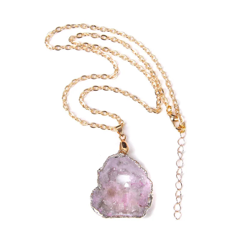 Metal chain healing energy necklace for women Dyed Natural crystal agat druzy crystal Minerals gem stone pendant charm necklace
