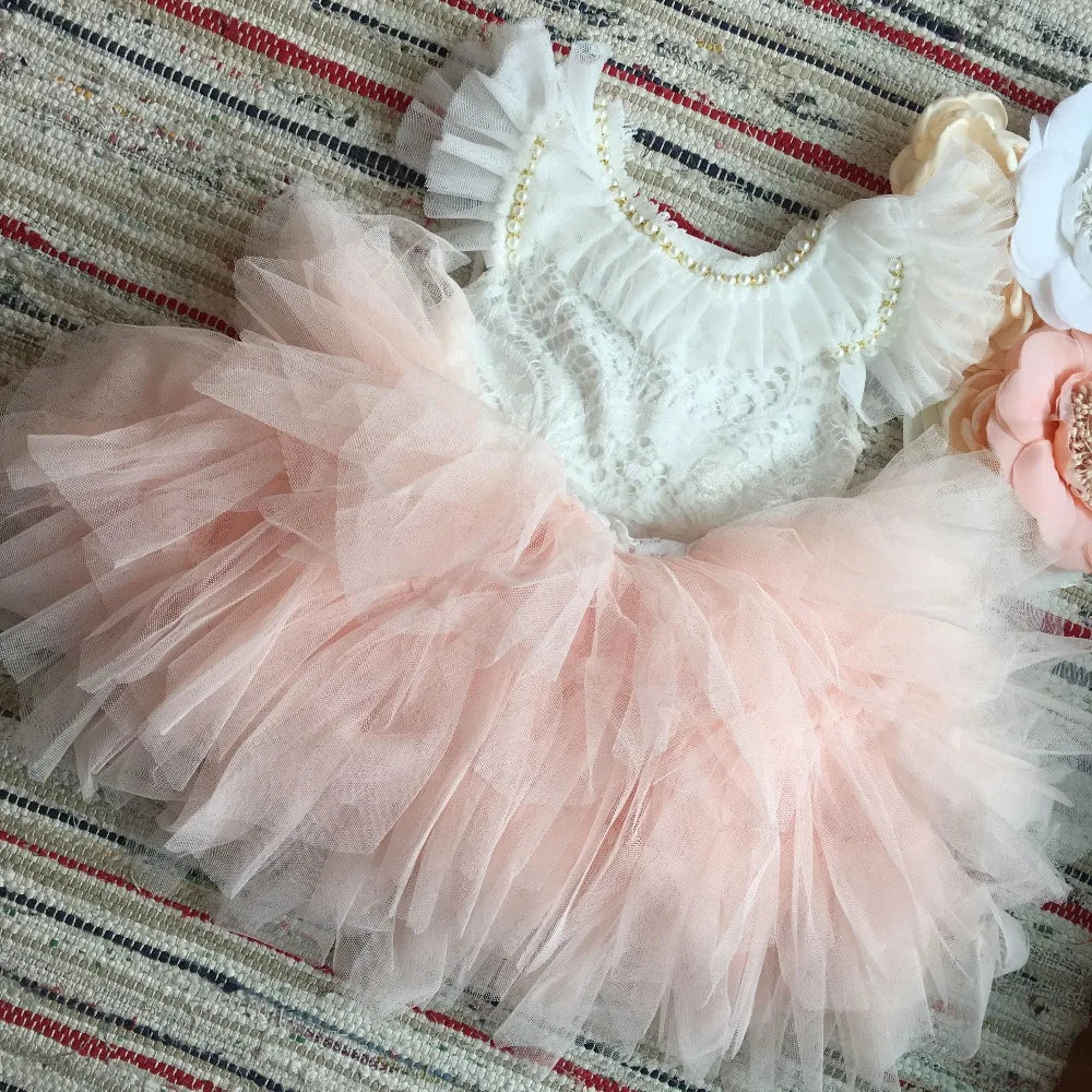Spanish Toddler Girls Beading Dress for Baby Baptism Dress Birthday Kids Flutter Sleeve Tutu Princess Vestido Clothing