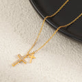 YF8240 Geometric Premium Cross Zircon Necklace Womens Clavicle Necklace 18K Gold Plated Waterproof Stainless Steel