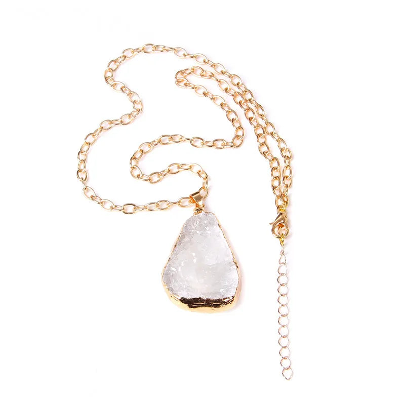 Metal chain healing energy necklace for women Dyed Natural crystal agat druzy crystal Minerals gem stone pendant charm necklace