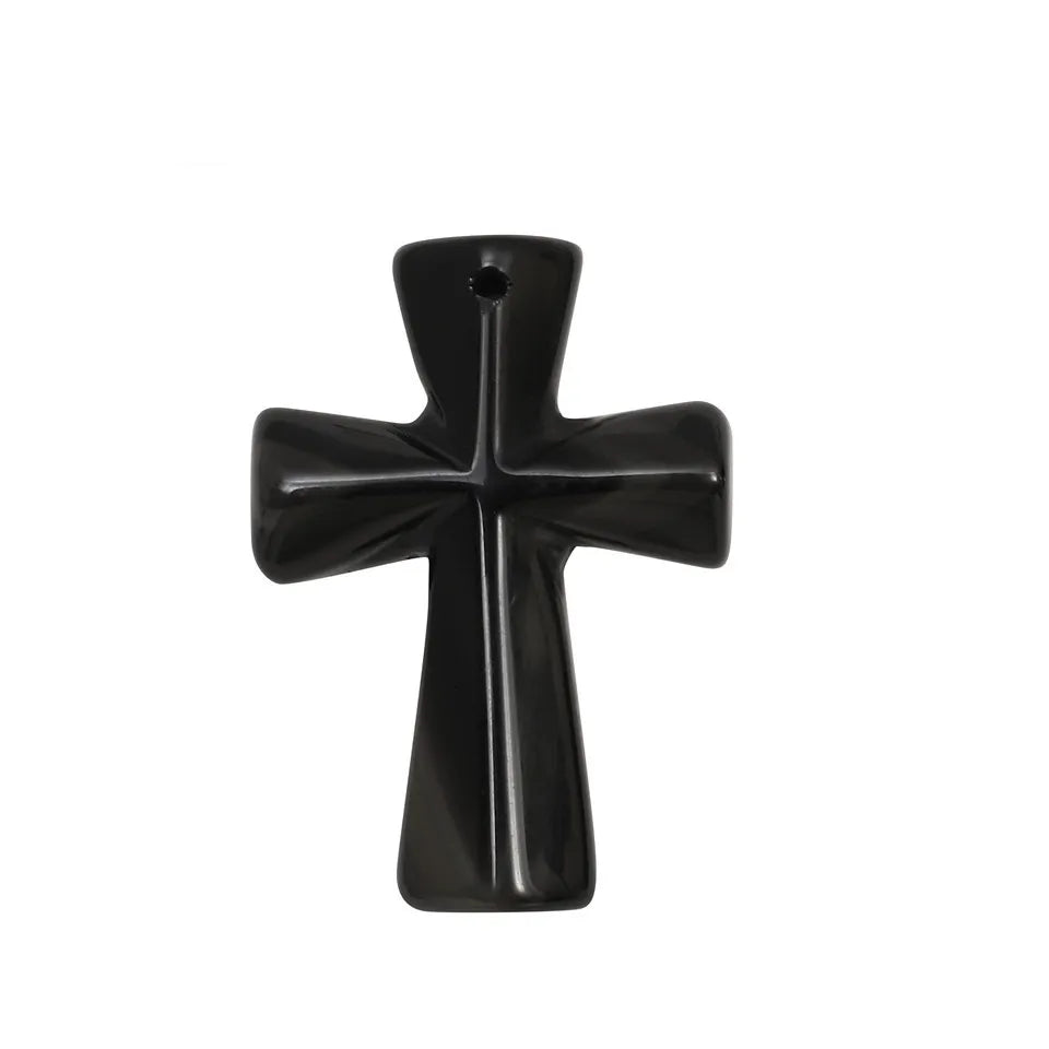 Joya Hand Carved Gemstone Cross Pendant Necklace For Men & Women'S With Adjustable Rope Quartz Crystal Jesus Punk Jewelry
