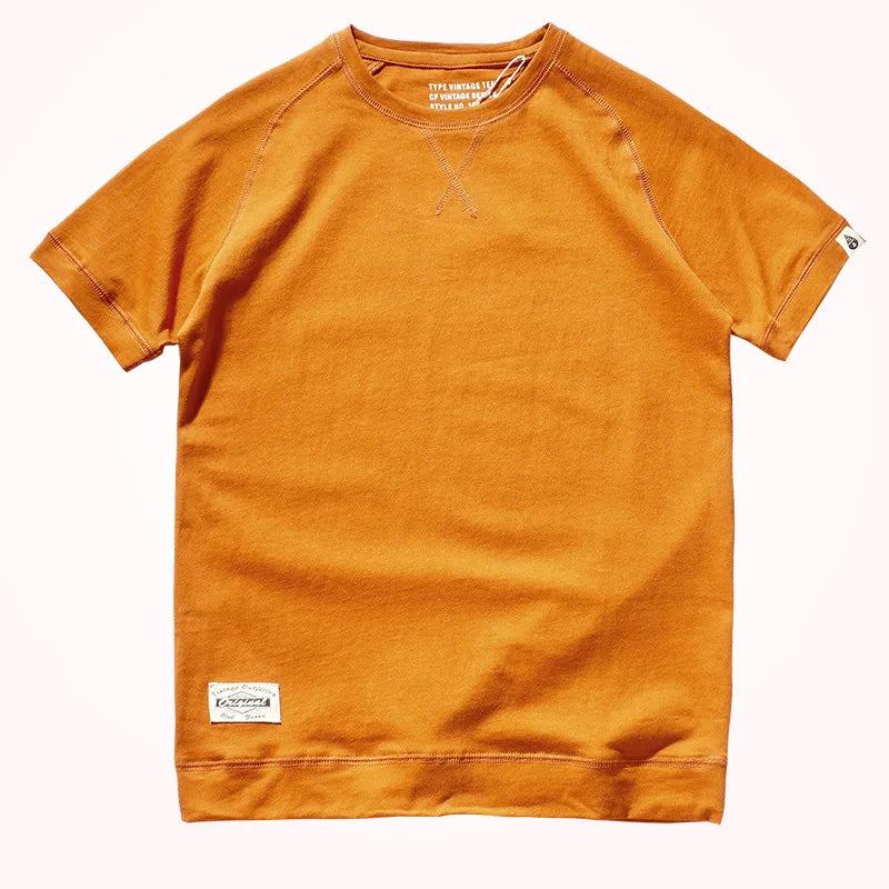 2025 Summer New Raglan Sleeve Solid Color T-shirt Men's Fashion Short-sleeved Round Neck 100% Cotton Washed Bottoming Tops