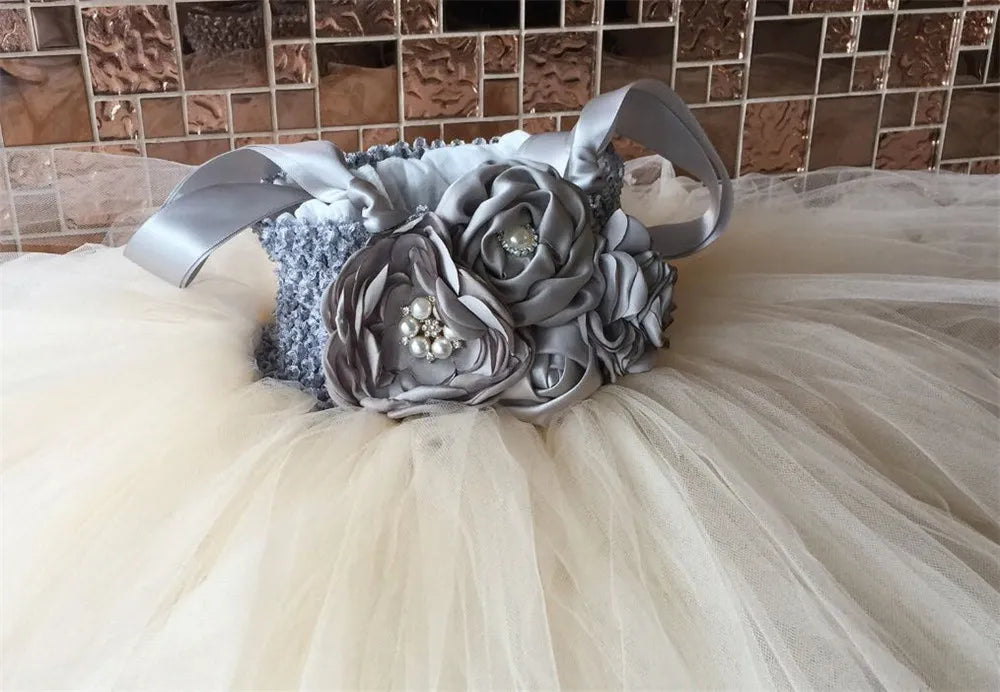 Lovely Girls Dirty Pink Tutu Dress Kids Crochet Flower Dress with Straps and Roses Children Birthday Party Cosplay Costume Dress