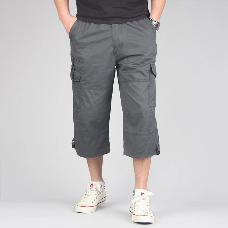 Long Length Cargo Shorts Men Summer Multi-Pocket Casual Cotton Elastic Capri Pants Men Military Tactical Short Hot Breeches  5XL