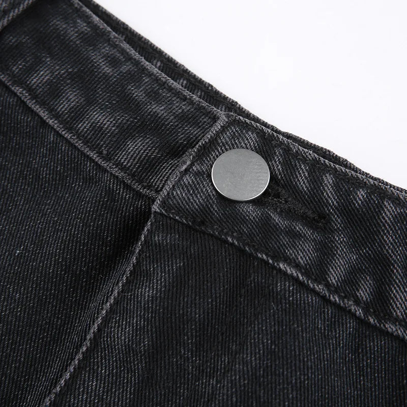 AltGoth Harajuku Y2k Denim Skirt Women Dark Gothic Streetwear Mini Skirt with Skull Belt Mall Goth Punk Grunge Sexy Emo Clubwear