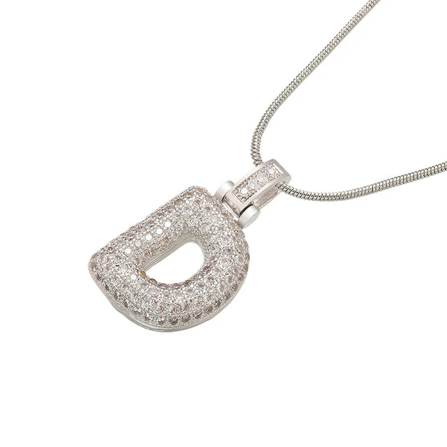 Zhukou 1.25X500Mm Fat And Lovely Crystal Brass Silver Color Letter Necklace For Women'S Friends Birthday Model: Vl34