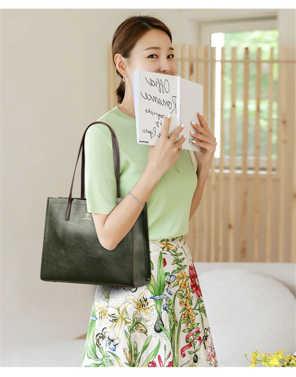 Vintage Large Capatity Tote Shoulder Bags Fashion Top-Handle Bags High Quality Leather Bags Casual Letter Design Handbag