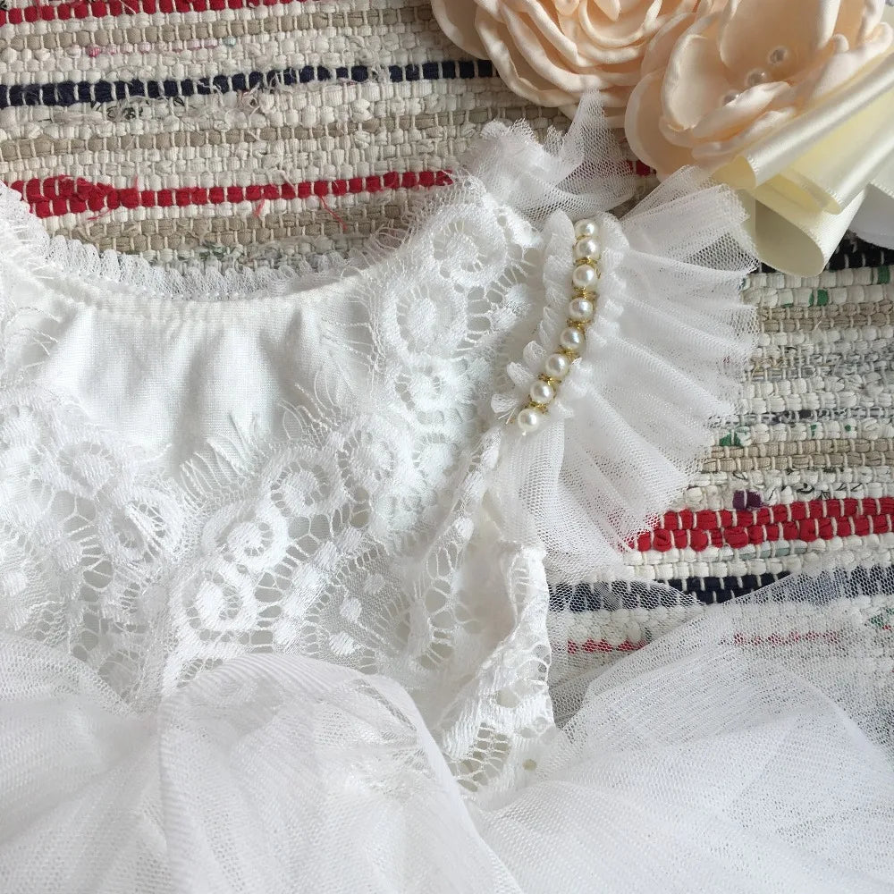 Spanish Toddler Girls Beading Dress for Baby Baptism Dress Birthday Kids Flutter Sleeve Tutu Princess Vestido Clothing