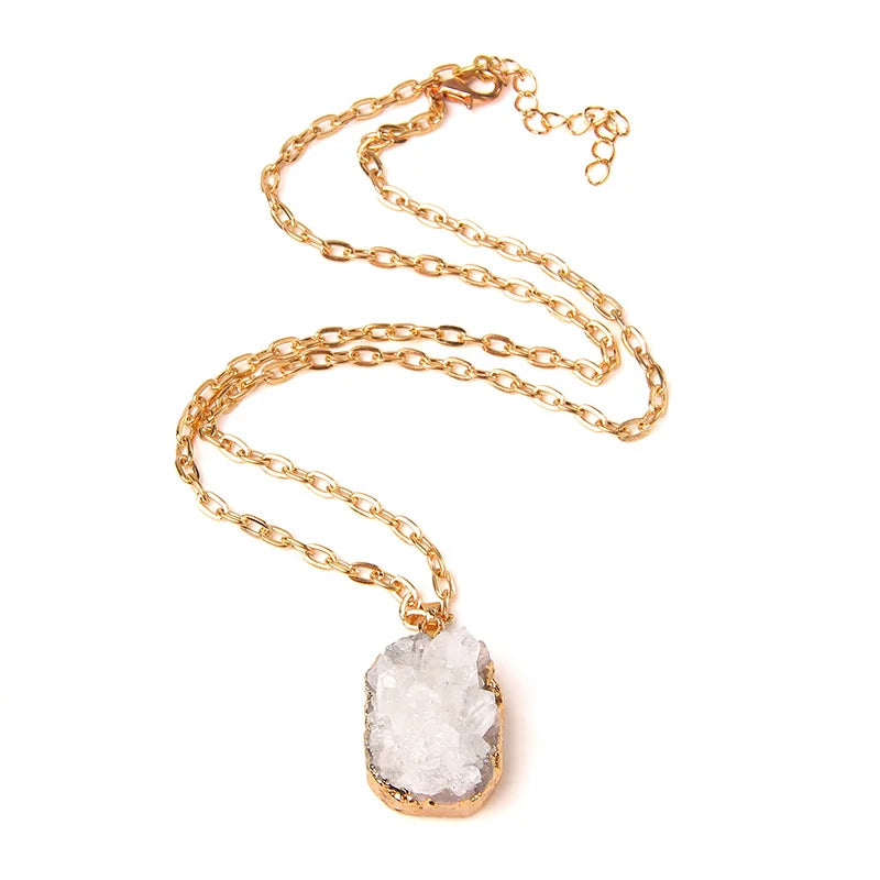 Metal chain healing energy necklace for women Dyed Natural crystal agat druzy crystal Minerals gem stone pendant charm necklace