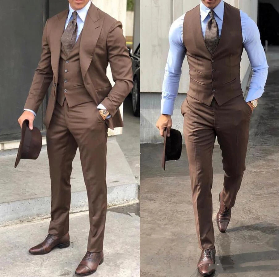 Classy Wedding Tuxedos Suits Slim Fit Bridegroom For Men 3 Pieces Groomsmen Suit Male Cheap Formal Business (Jacket+Vest+Pants
