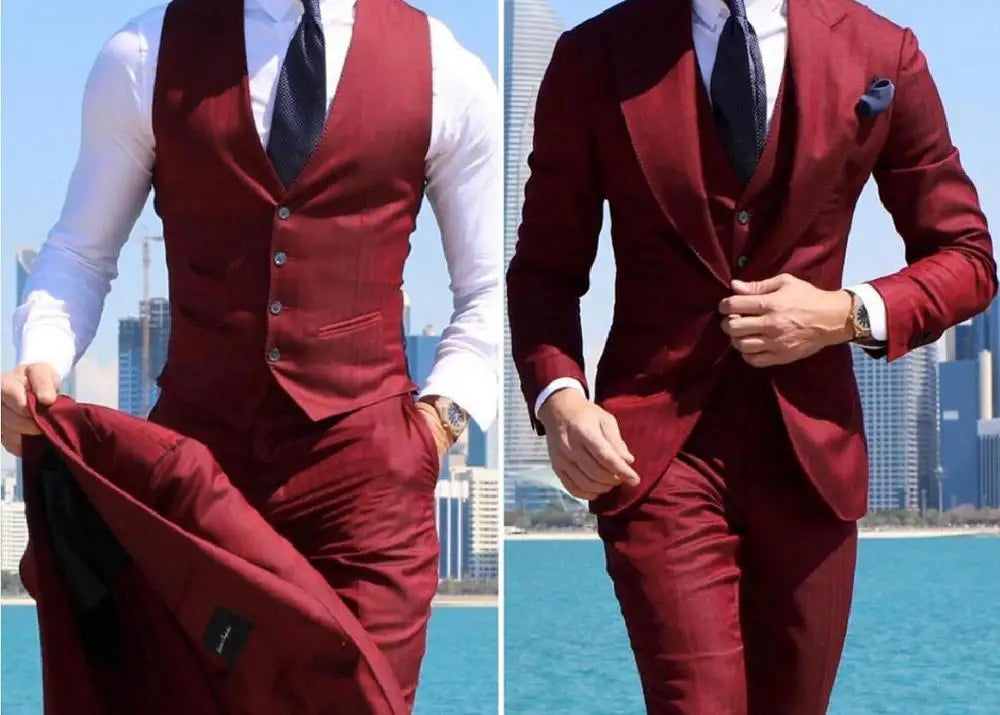 Classy Wedding Tuxedos Suits Slim Fit Bridegroom For Men 3 Pieces Groomsmen Suit Male Cheap Formal Business (Jacket+Vest+Pants