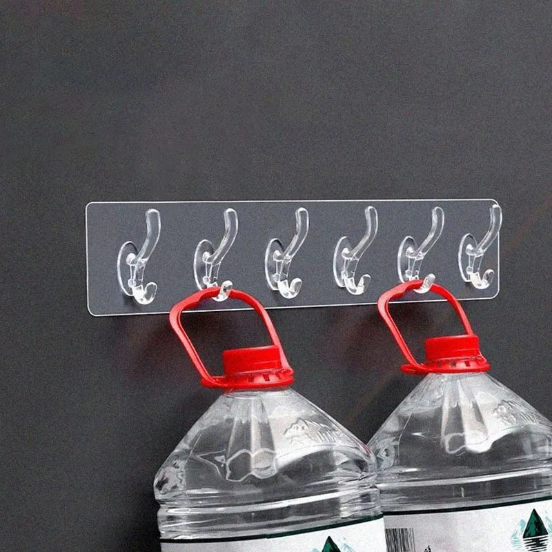 3/5/6 Hooks Transparent Holder Rack Bathroom Towel Sponge Storage Hanger Living Room Hat Clothes Seamless Hook Organiser