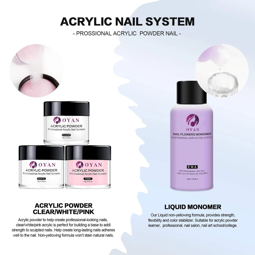 Factory Wholesale Custom Private Label 3 in 1 Acrylic  Powder Colors Dip Nail Acrylic Powder