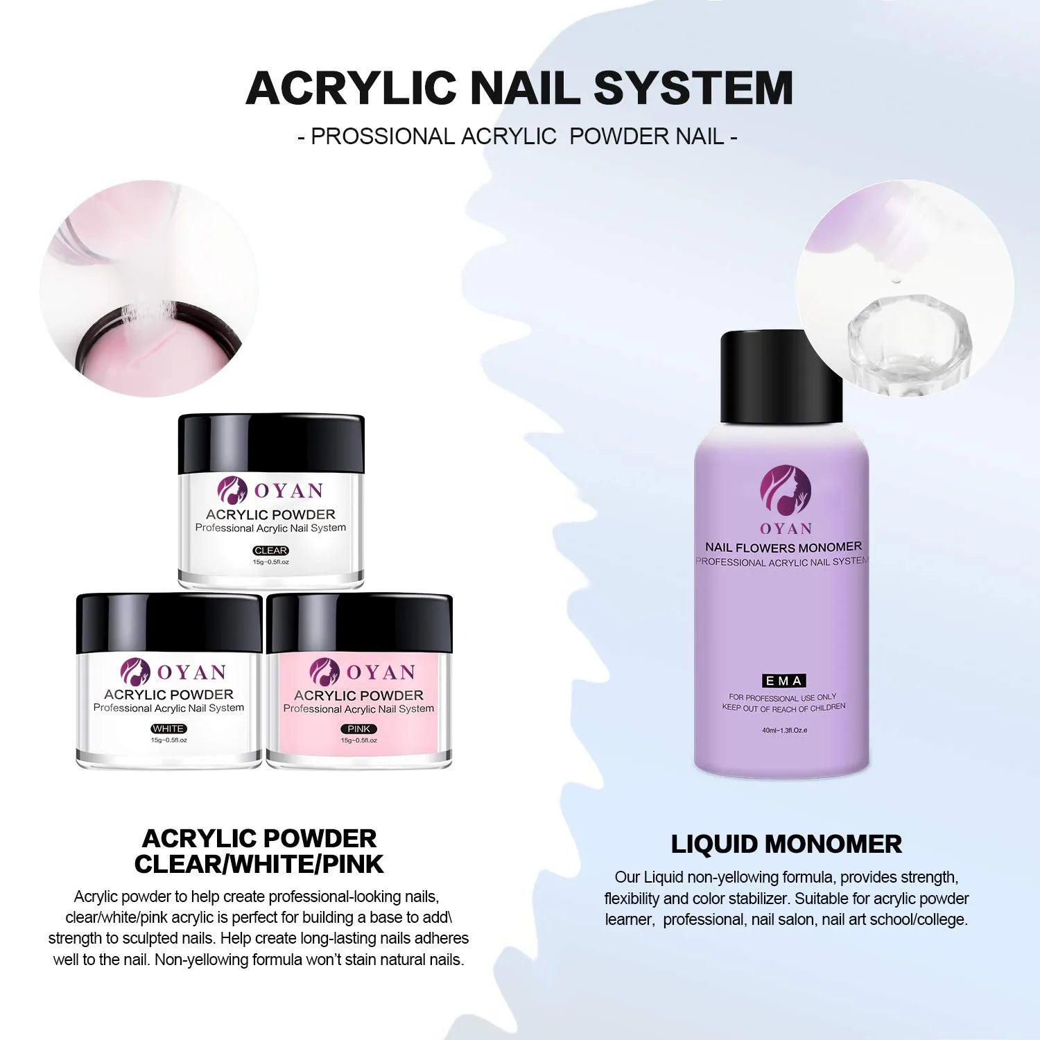 Factory Wholesale Custom Private Label 3 in 1 Acrylic  Powder Colors Dip Nail Acrylic Powder