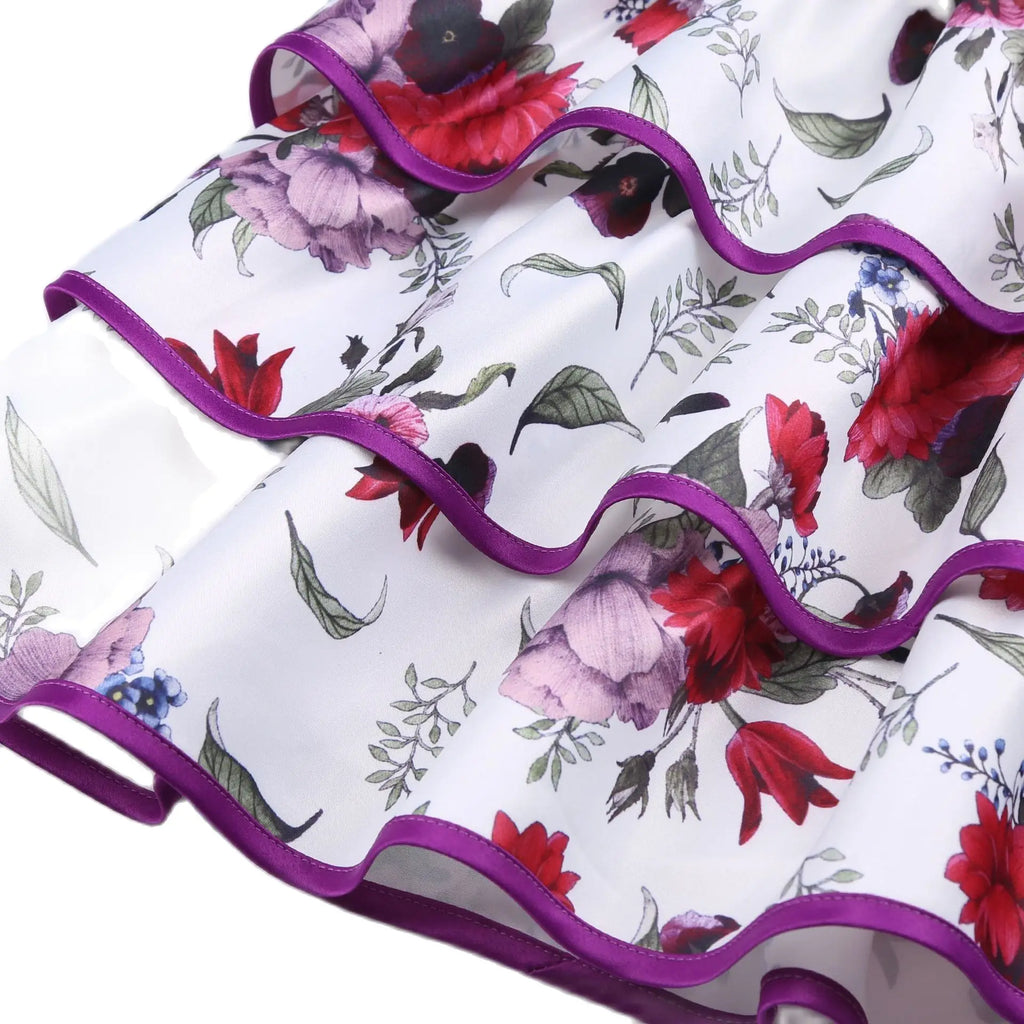 HETISO Floral Girl Dress Flower Printed Layered Princess Dresses for Girls Party Wedding Summer Dress Children's Clothing 6 8 10