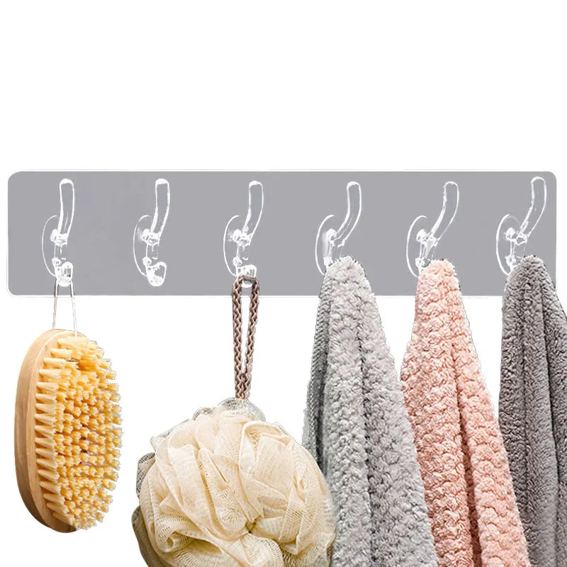 3/5/6 Hooks Transparent Holder Rack Bathroom Towel Sponge Storage Hanger Living Room Hat Clothes Seamless Hook Organiser