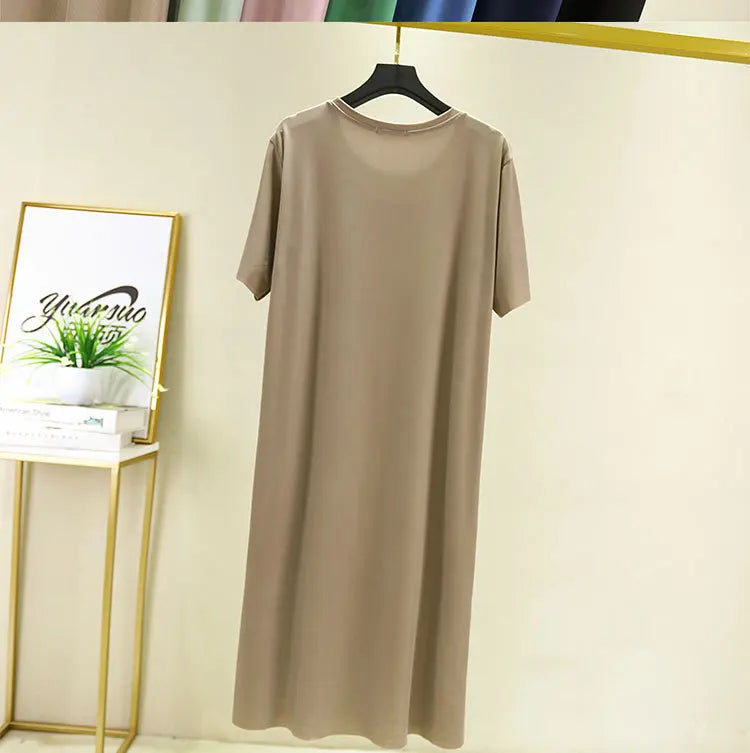 Fresh candy color night dress women new ice silk cotton summer nightshirt casual loose nightgowns student's sleepwear dresses