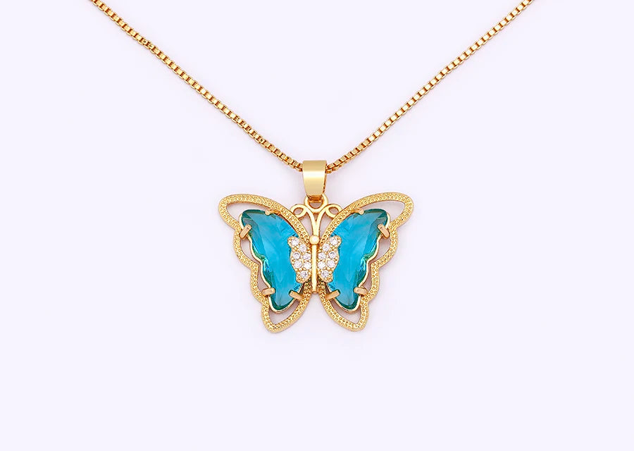 Nidin Top Quality Austrian Crystal Zircon 10 Colors Butterfly Pendant For Women Female Colorful Animal Necklace Jewelry Gifts