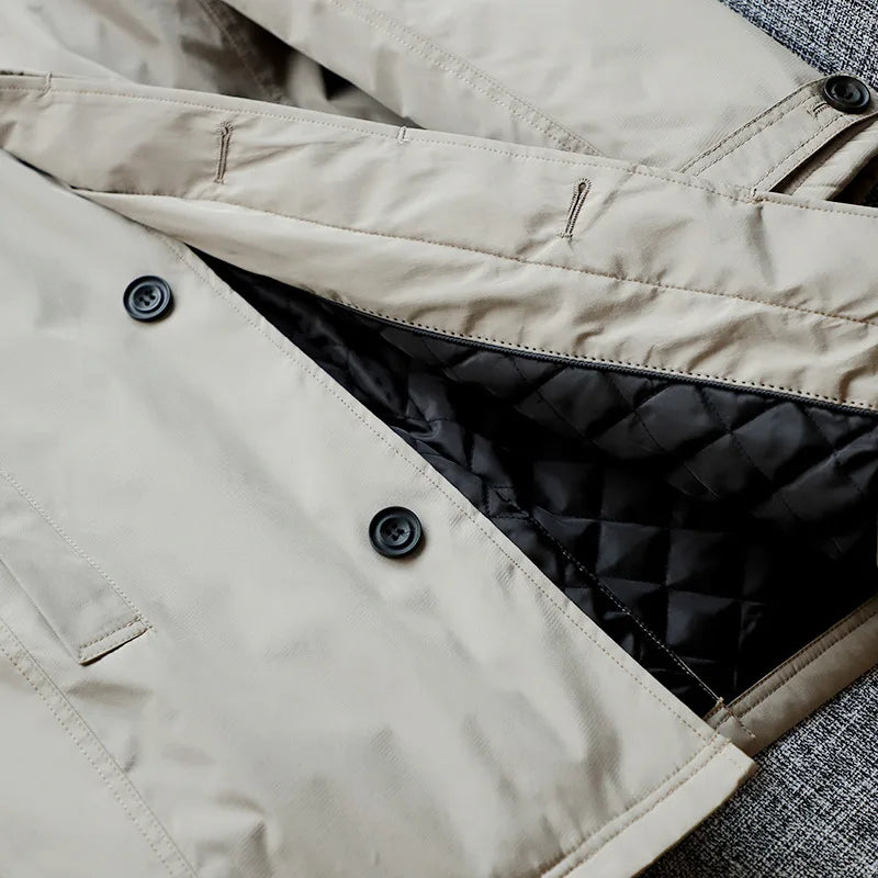 Men Clothing 2026 Waterproof and Tear-resistant Autumn Winter Japanese Style Quilted Warm Men's Mid-length Trench Coat