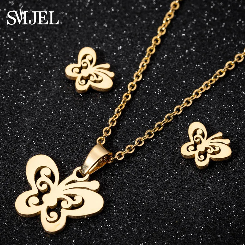 Hermoso juego de joyas de acero inoxidable con forma de gato gatito de color dorado, collares para hombre, collares de moda, pendientes de gato huecos, collar de pata