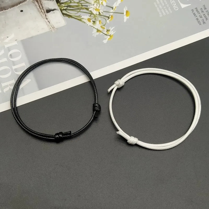 Juego de 2 Pulseras de Pareja Cruzadas, Hechas a Mano, Dijes de Colores Modernos, Blanco y Negro, Regalo Para Enamorados y Amigos