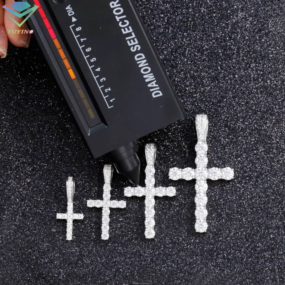 Yu Ying Rts Moissanite Cross Pendant Jewelry 2Mm-5Mm 925 Silver Hip Hop Pendant For Men Women'S Vvs Moissanite Cross Pendant