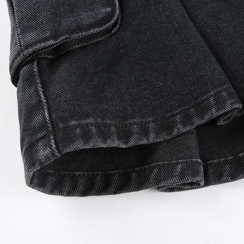 AltGoth Harajuku Y2k Denim Skirt Women Dark Gothic Streetwear Mini Skirt with Skull Belt Mall Goth Punk Grunge Sexy Emo Clubwear