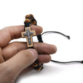 Cross Bracelet Pine Wood Beads Beaded Hand Woven Bracelet Man Woman Charm Bracelet Religious Jewelry