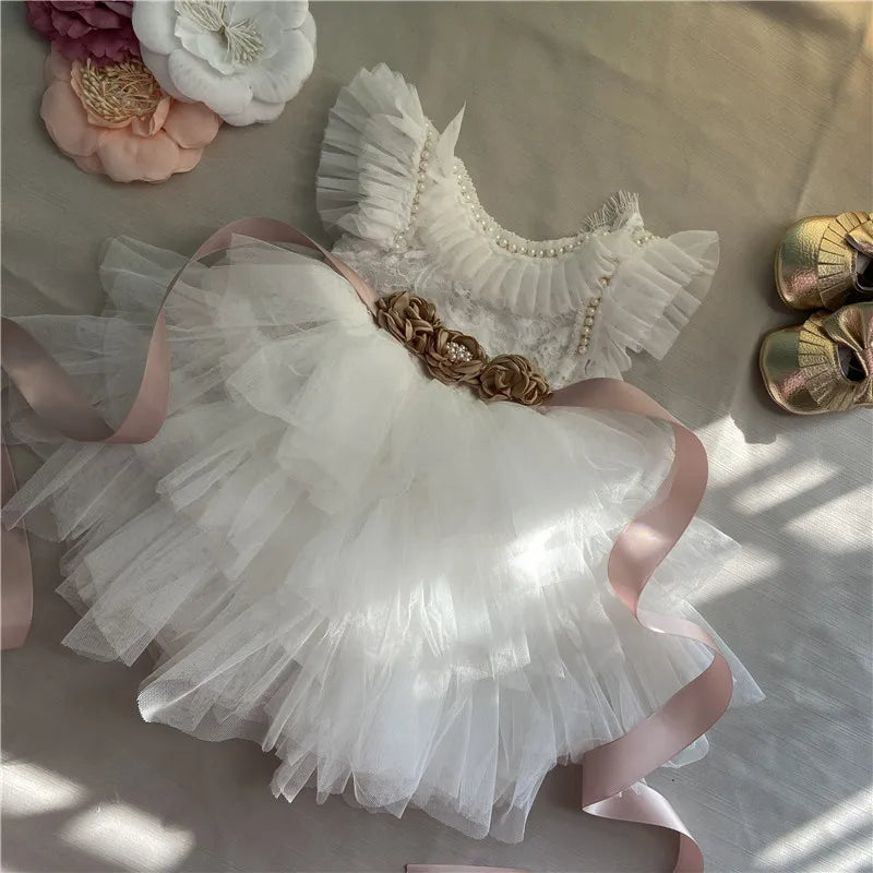 Elegant Little Girls Lolita Dress for Christmas Toddler Boho Chic Birthday Party Costume+ Blet 2pcs Outfit Set Wedding Clothing