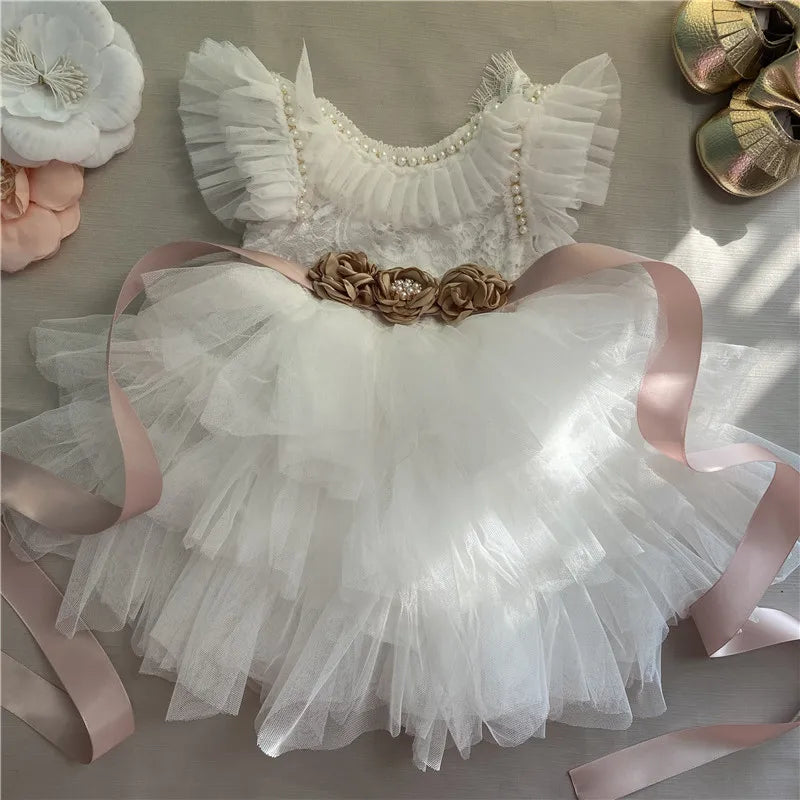 Elegant Little Girls Lolita Dress for Christmas Toddler Boho Chic Birthday Party Costume+ Blet 2pcs Outfit Set Wedding Clothing