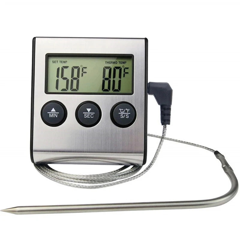 Termómetro de Cocina Digital para Carne Alimentos Temperatura para Horno Barbacoa Parrilla Función Temporizador con Sonda Medidor de Calor para Cocinar