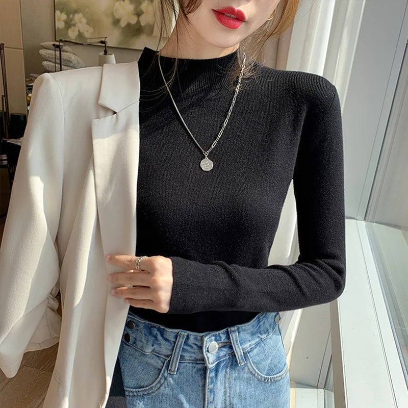 AOSSVIAO Turtleneck Sweater Women Fashion 2026 New Stretch Tops Women Knitted Pullovers Long Sleeve Bottoming Knitted Sweater