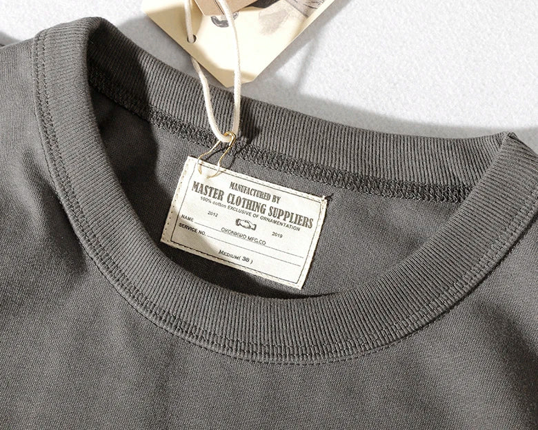 2025 Summer New Pocket T-shirt Men's Short-sleeved Retro Solid Color Simple Round Neck Heavy Weight Washed Old Bottoming Tops
