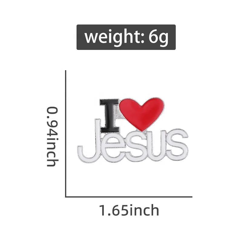 I Love Jesus Enamel Pins Custom Phrase With Heart Brooches Shirt Collar Lapel Badges Jewelry For Kids Friends