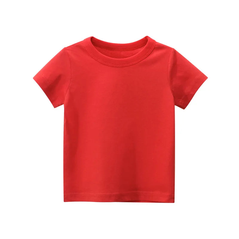 Kids Solid 100% Cotton Short Sleeve T-Shirt – Unisex, Ages 1-9Y