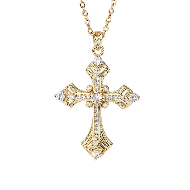 Fashion Christian 18K Gold Plated Zinc Alloy Virgin Mary Cross Pendant Necklace With Link Chain For Unisex