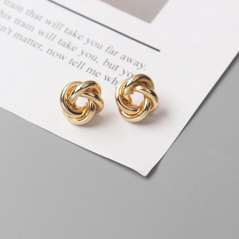 Tiny Metal Stud Earrings For Women'S Gold Color Twist Round Earrings Small Unusual Earrings Boucles D'Oreilles Fashion Jewelry