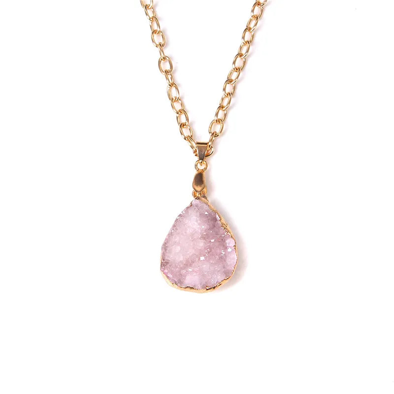 Metal chain healing energy necklace for women Dyed Natural crystal agat druzy crystal Minerals gem stone pendant charm necklace