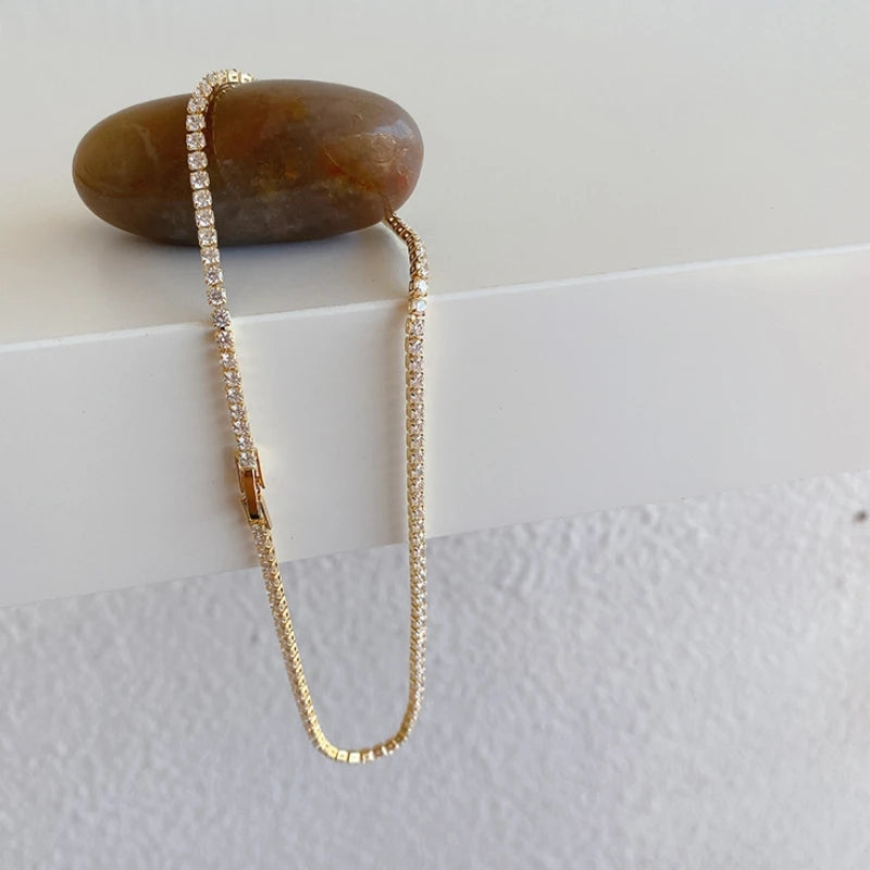 Iced Out Tennis Chain Necklaces Female Gold Color 18K Gold Plated Neck Chain For Women'S Fashion Jewelry Chocker 2024