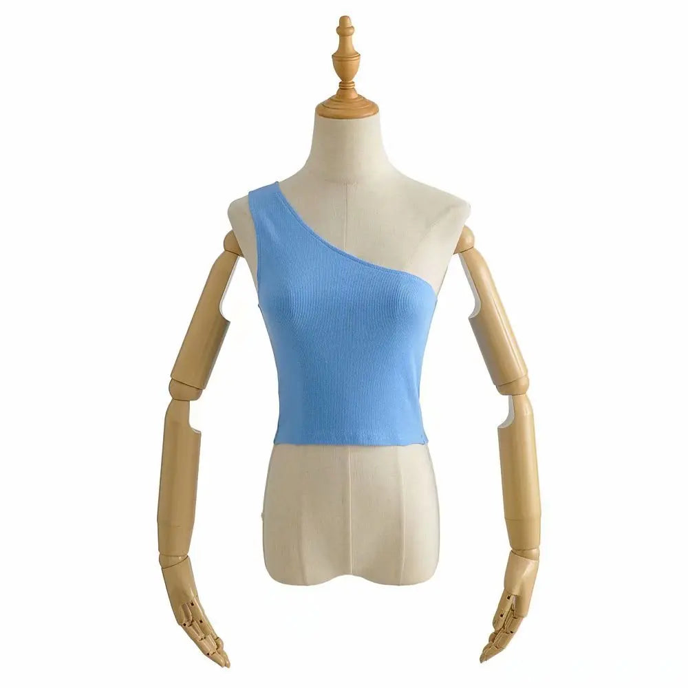 One Shoulder Cropped Tanks Top Women Summer Sleeveless Tanks Camis Sexy Oblique Collar Elastic Corset Slim Crop Tops Tube Lady