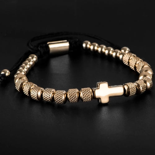Cross Stainless Steel Beaded Bracelet Handmade Prayer Fitness Jewelry For Men And Women