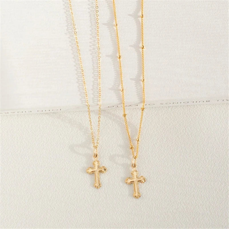 Cross Pendants Necklace 14K Gold Filled Cross Jewelry Gold Choker Minimalism Necklace Collier Femme Kolye Boho Women'S Necklace