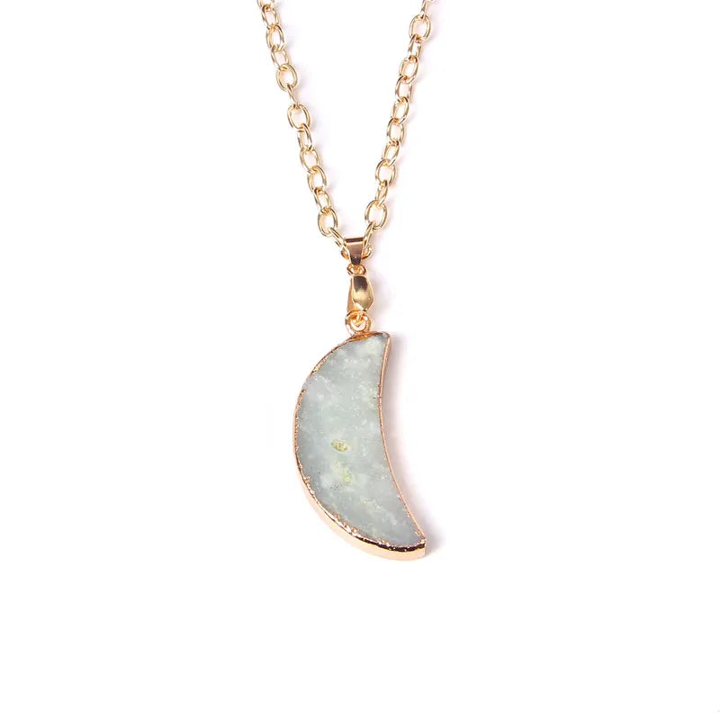 Metal chain healing energy necklace for women Dyed Natural crystal agat druzy crystal Minerals gem stone pendant charm necklace