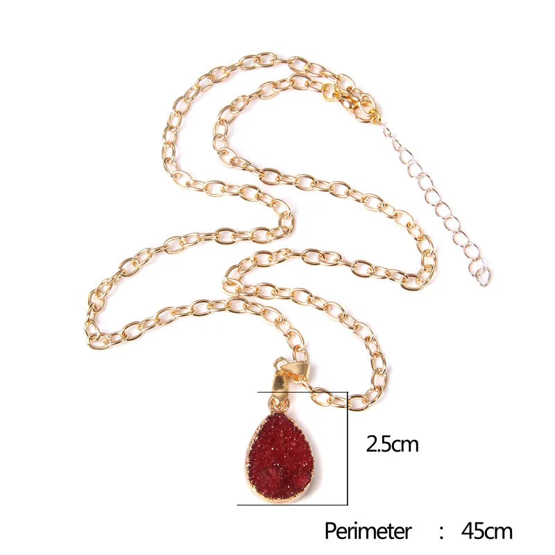 Metal chain healing energy necklace for women Dyed Natural crystal agat druzy crystal Minerals gem stone pendant charm necklace
